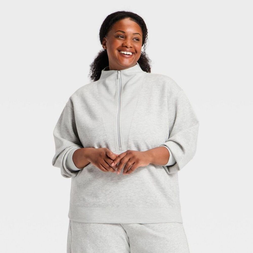 Women's Airy Sleek Deep Zip Pullover Sweatshirt - All In Motion Heather Gray 3X